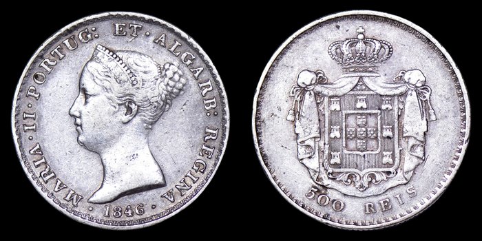 Portugal. D. Maria II (1834-1853). 500 Reis 1846  (Ingen mindstepris)