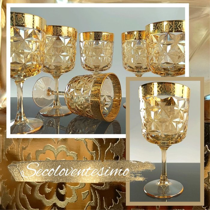 SECOLOVENTESIMO - Drikkesæt til 6 (6) - Joyce Great Glass - 24 kt guld