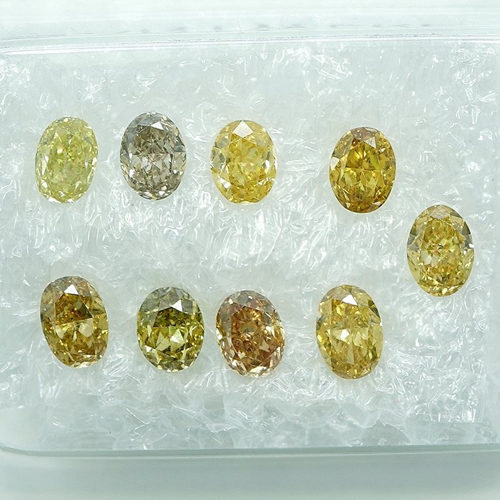 9 pcs Diamant  (Naturfarvet)  - 1.09 ct Orange nuance Gul - SI1, VS1 - Gem Report Antwerp (GRA)