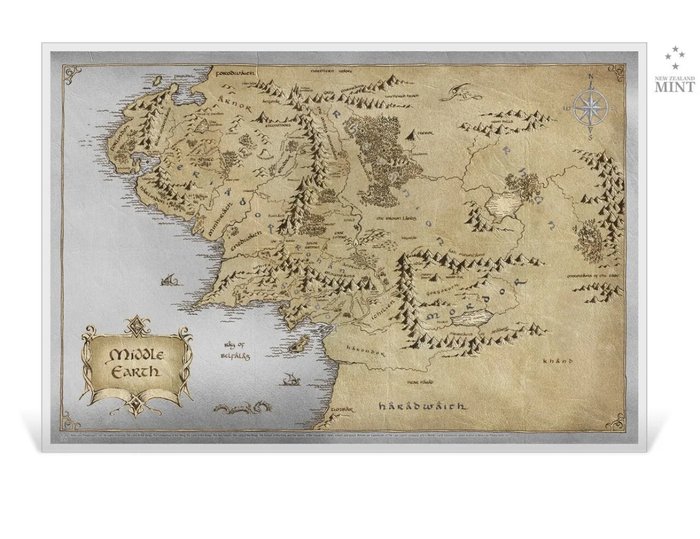 Niue. 2 Dollars 2021 Lord of the Rings™ Middle Earth™ Map, 35g (.999)