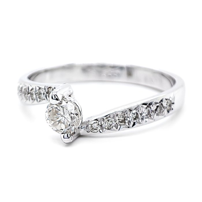 Ring - 14 karat Hvidguld -  040ct tw Diamant (Natur)