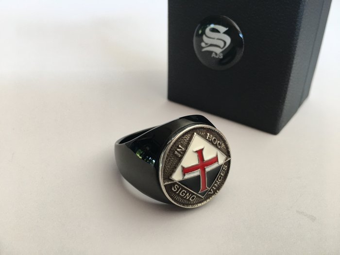 Håndlavet Limited Black Edition Tungsten Knights Templar Christianity Master Cross Latin - Ring