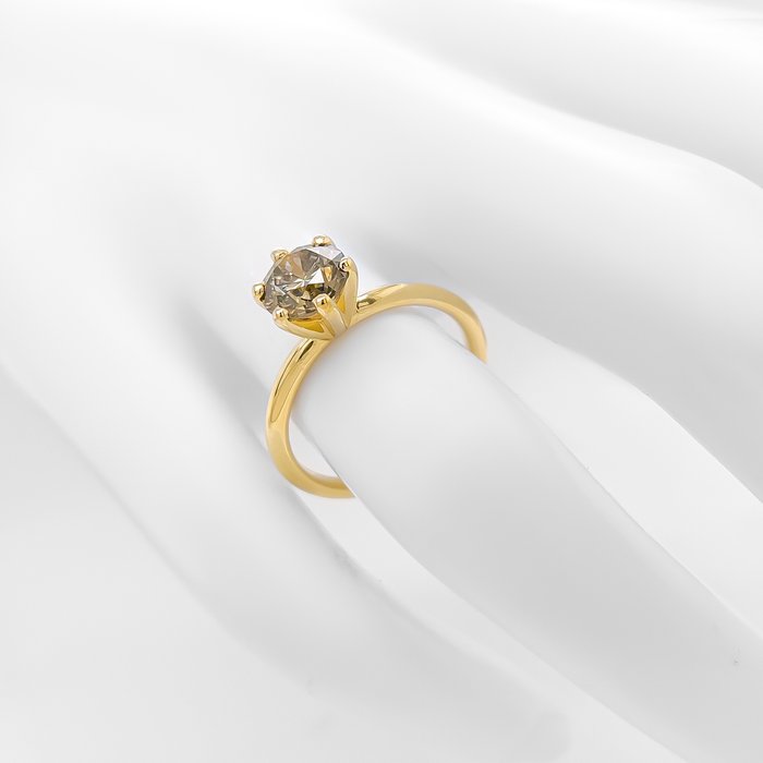 Ring - 14 karat Gulguld -  1.22ct. tw. Gul Diamant (Naturfarvet)