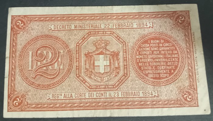 Italien. - 2 Lire 21/09/1894 - Gigante BS 6B