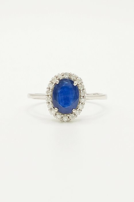 Ingen mindstepris - Ring - 14 karat Hvidguld Safir - Diamant