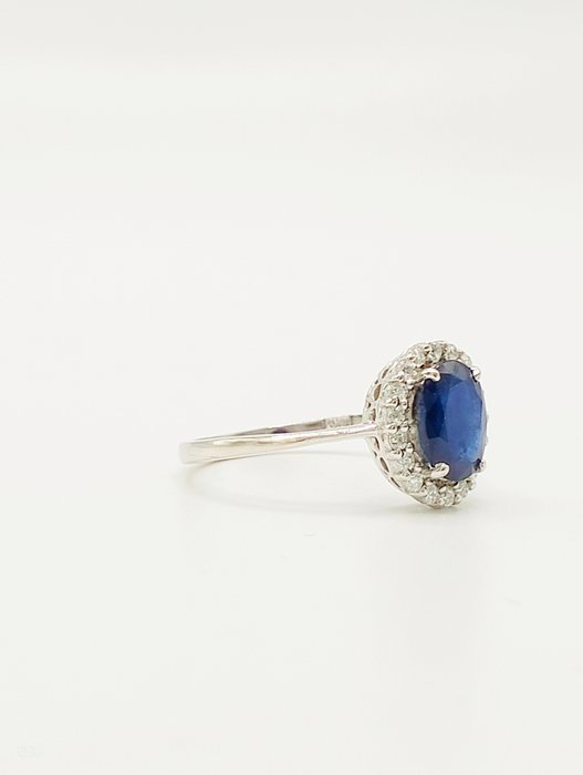 Ingen mindstepris - Ring - 14 karat Hvidguld Safir - Diamant