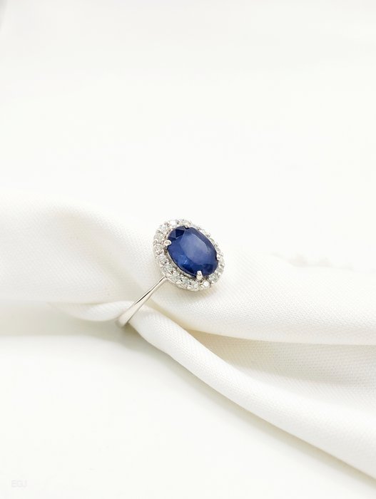 Ingen mindstepris - Ring - 14 karat Hvidguld Safir - Diamant