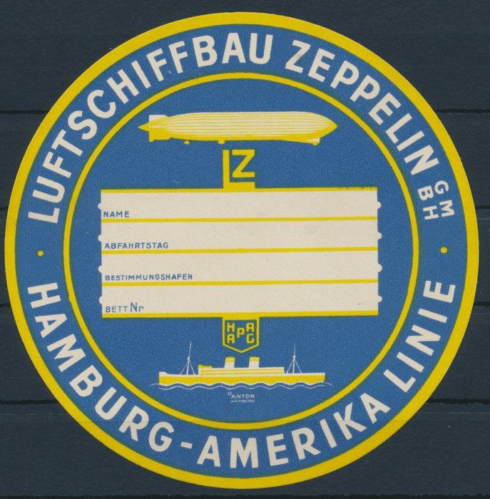 Tyske imperium - Zeppelin  - Rund kuffert-klistermærke fra Zeppelin-rederiet til rejser til - Südamerika