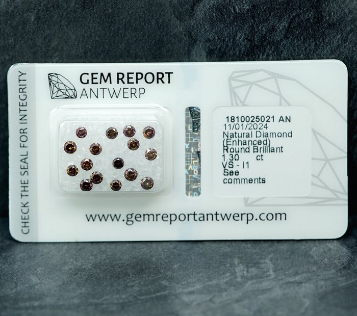 16 pcs Diamant  (Farvebehandlet)  - 1.30 ct Blandede farver - I1, VS1 - Gem Report Antwerp (GRA)