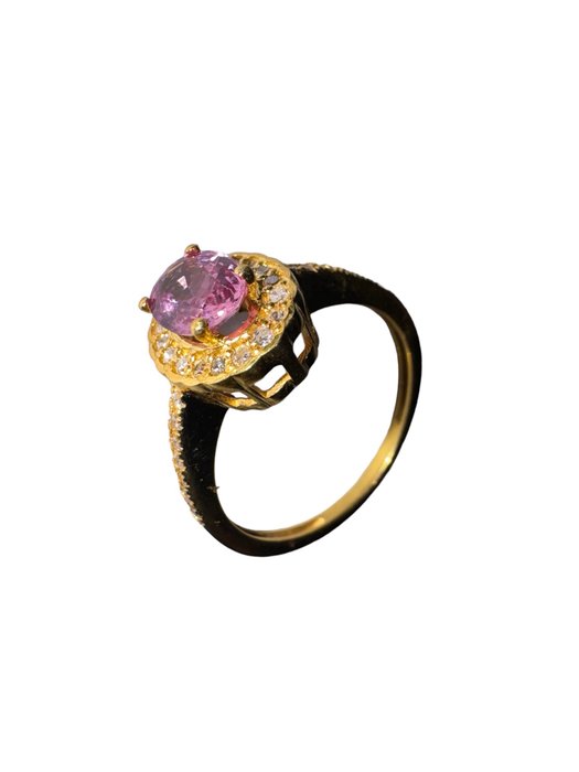 Forlovelsesring - 14 karat Gulguld Safir - Diamant