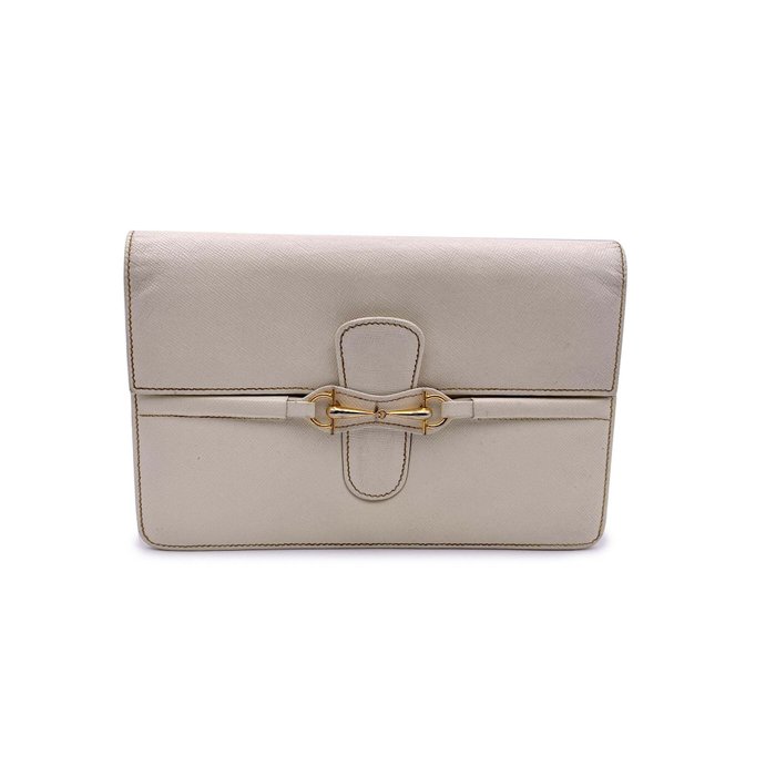 Gucci - Vintage Beige Cream Leather Horsebit Clutch Bag - Håndtaske uden hank