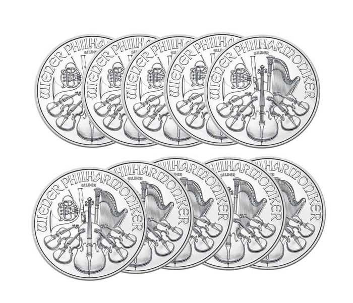 Østrig. 10 x 1 oz €1.5 EUR Silver Philharmonic Coin BU (Random Years)