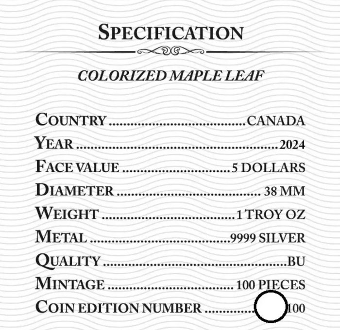 Canada. 5 Dollars 2024 Maple Leaf - Bumbkebee, 1 Oz (.999)  (Ingen mindstepris)