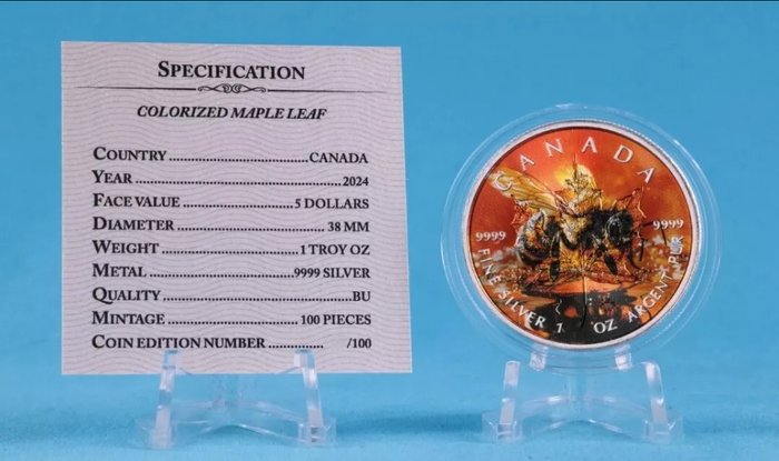 Canada. 5 Dollars 2024 Maple Leaf - Bumbkebee, 1 Oz (.999)  (Ingen mindstepris)