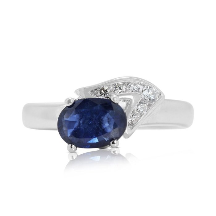 Ring - 18 kraat Hvidguld -  0.88ct. tw. Safir - Diamant