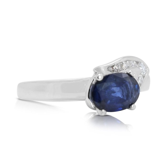 Ring - 18 kraat Hvidguld -  0.88ct. tw. Safir - Diamant