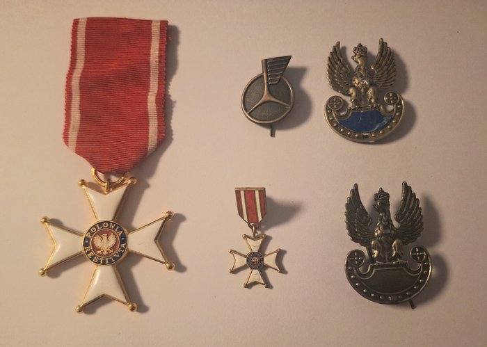 Polen - Medalje - Polonia Restituta V class with a miniature and two eagles  for beret for Polish officer - 1944