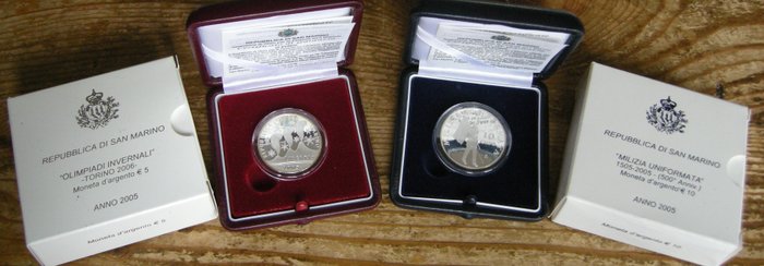 San Marino 5 Euro / 10 euro 2005 (2 stucks)  (Ingen mindstepris)