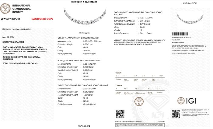 Halskæde - 14 karat Hvidguld -  4.95ct. tw. Diamant (Natur)