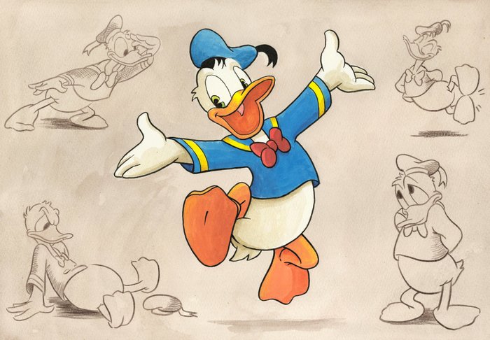 Jordi Juan Pujol - Donald Duck Model Sheet - Original Watercolor Painting - Hand Signed