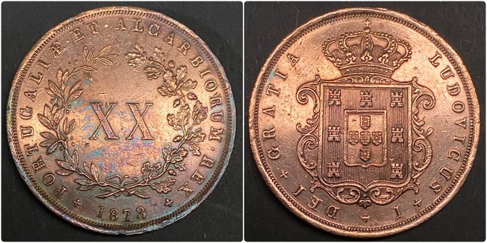 Portugal D Luís I (1861-1889) XX Reis 1873  (Ingen mindstepris)