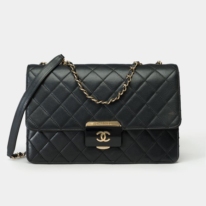 Chanel - Classic shoulder single flap bag in black quilted leather  GHW - Skuldertaske