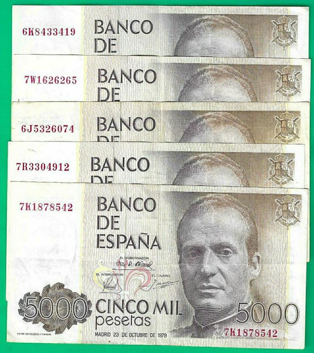 Spanien. - 5 x 5000 Pesetas 1979 - Pick 160  (Ingen mindstepris)