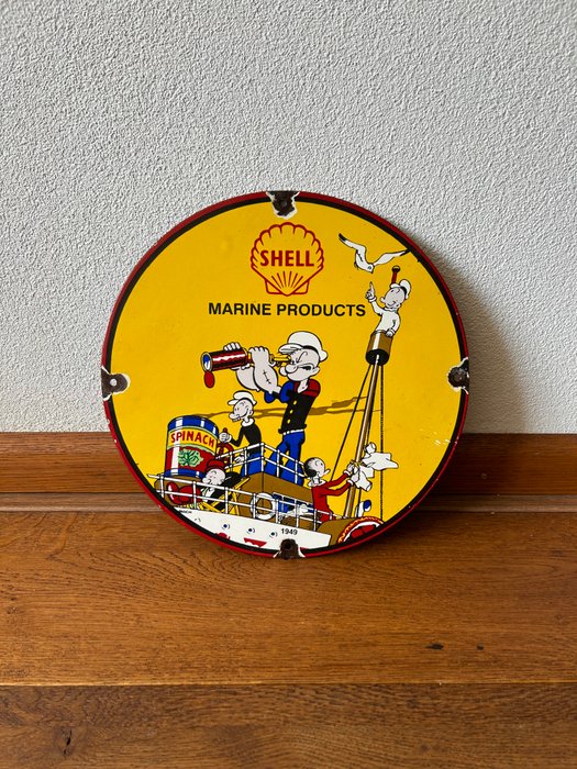 Marine Products - SHELL - Emaljeskilt - POPEYE Reklametavle - Emalje, Metal