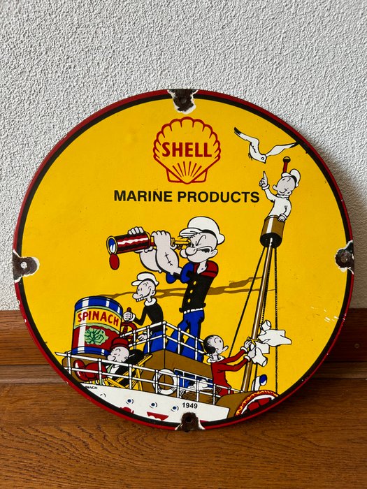 Marine Products - SHELL - Emaljeskilt - POPEYE Reklametavle - Emalje, Metal