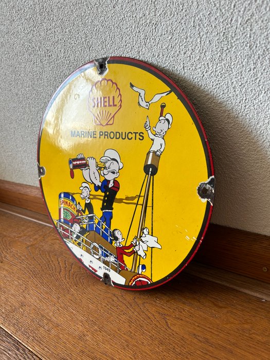 Marine Products - SHELL - Emaljeskilt - POPEYE Reklametavle - Emalje, Metal