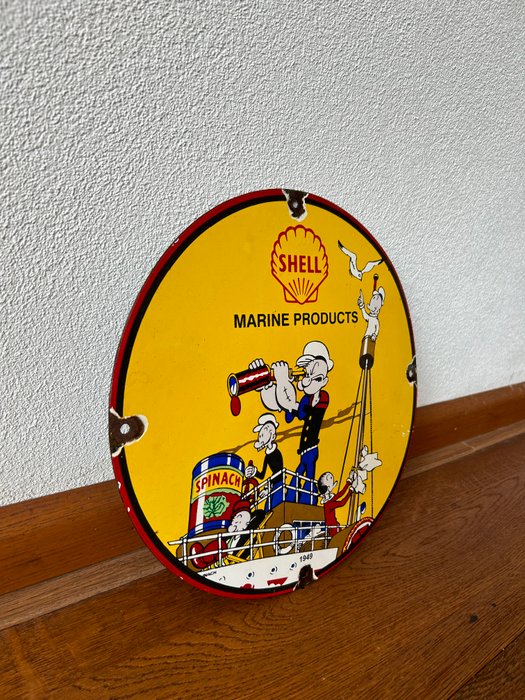 Marine Products - SHELL - Emaljeskilt - POPEYE Reklametavle - Emalje, Metal