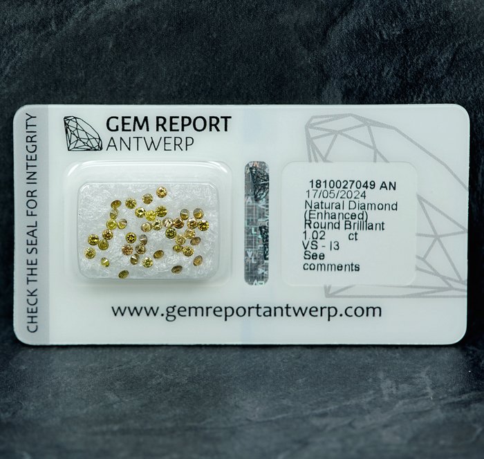 Ingen mindstepris - 39 pcs Diamant  (Farvebehandlet)  - 1.02 ct - I3, VS1 - Gem Report Antwerp (GRA)