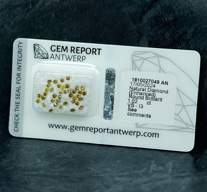 Ingen mindstepris - 39 pcs Diamant  (Farvebehandlet)  - 1.02 ct - I3, VS1 - Gem Report Antwerp (GRA)