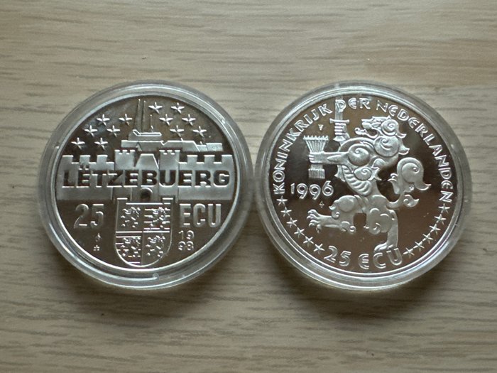 Holland. 25 Ecu 1996 Jacob van Campen und Luxemburg Henri Grand -Duc 2 x 25 g  (Ingen mindstepris)