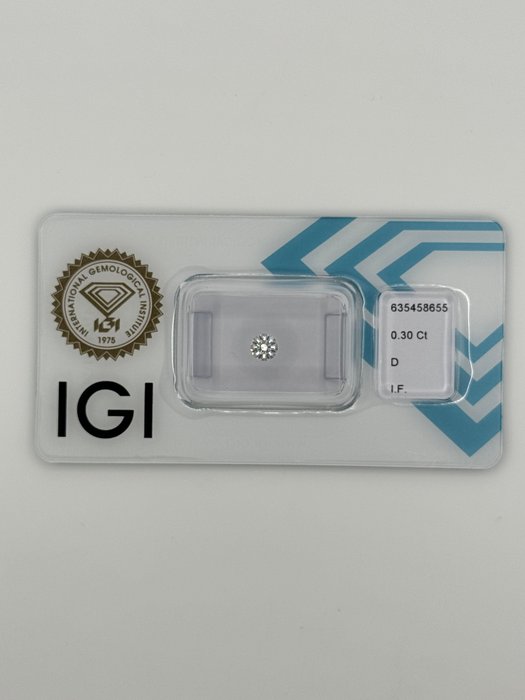 1 pcs Diamant  (Natur)  - 0.30 ct - Rund - D (farveløs) - IF - International Gemological Institute (IGI) - *3EX* *IDEAL* *INGEN*