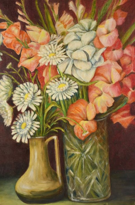 Belgian school (XX), signed Rombaud - Still life with flowers