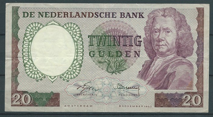 Holland. - 20 Gulden 1955 - Boerhaave - NVMH: 60-1 - Plomp: PL53a  (Ingen mindstepris)