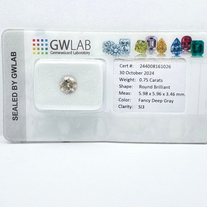 Ingen mindstepris - 1 pcs Diamant  (Naturfarvet)  - 0.50 ct - Rund - Fancy deep Grå - VS1 - Gemewizard Gemological Laboratory (GWLab)