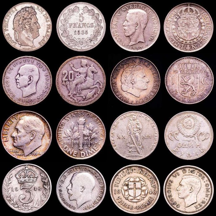 Verden Conjunto de ocho (8) monedas France Sweeden Russia Greece Great Britain USA and Netherlands  (Ingen mindstepris)