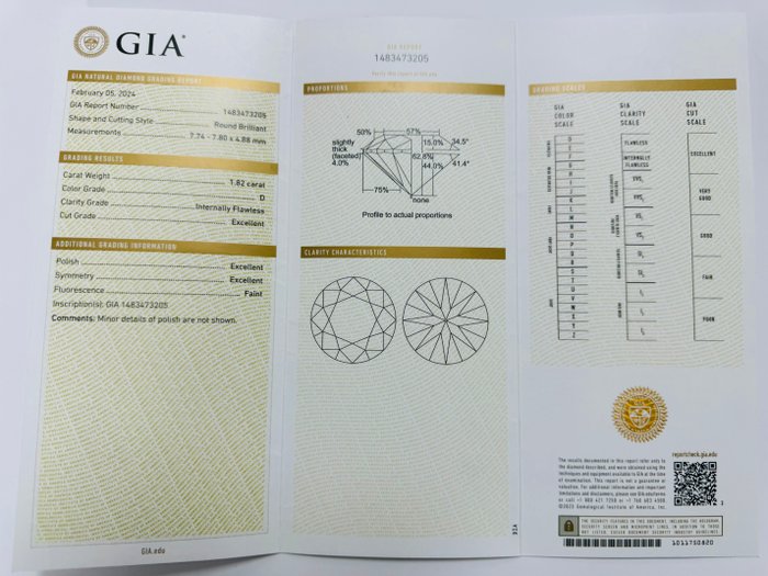 1 pcs Diamant  (Natur)  - 1.82 ct - Rund - D (farveløs) - IF - Gemological Institute of America (GIA) - *3EX*