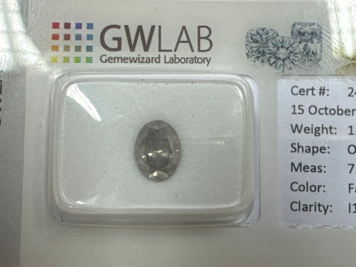 Ingen mindstepris - 1 pcs Diamant  (Naturfarvet)  - 1.05 ct - Oval - Fancy deep Grå - I1 - Gemewizard Gemological Laboratory (GWLab)