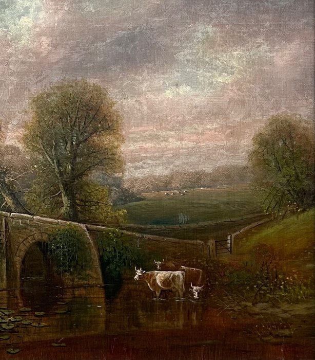 George Harris (1855-1936) **No Reserve** - Figures fishing from a bridge