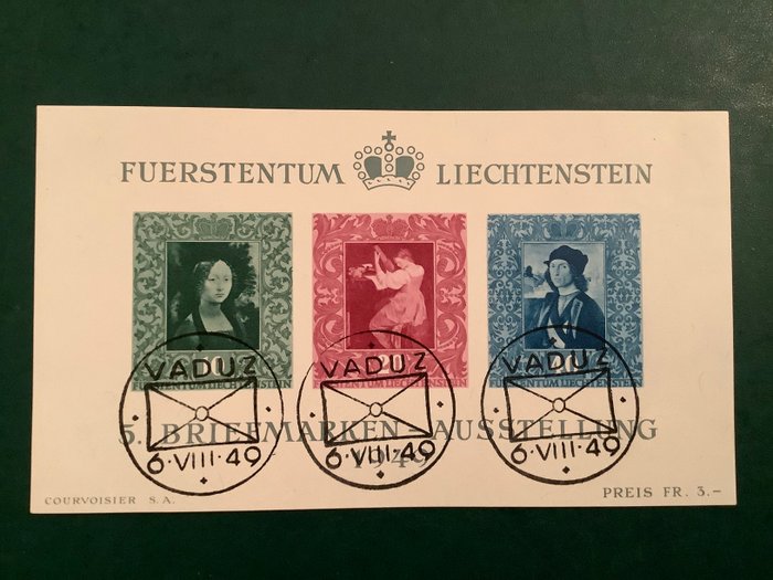 Liechtenstein 1949 - Blok med førstedagsstempel Vaduz fra 06/08/1949 - Michel blok 5