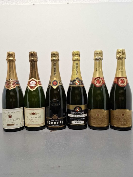 Henri de Verlaine, Bonnaire, Pommery, Claude Arnaud, Veuve Olivier  Fils ×2. - Champagne Brut - 6 Flasker (0,75 L)