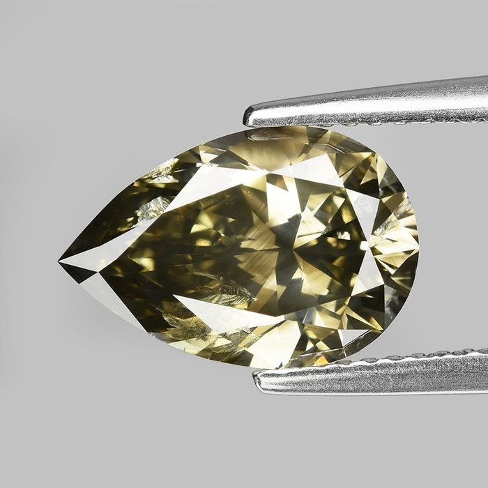 Diamant - 3.16 ct - Pære - (Fancy Yellowish Greenish Brownish Gray) - I1