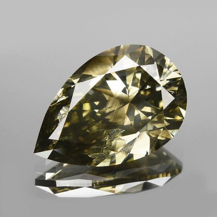 Diamant - 3.16 ct - Pære - (Fancy Yellowish Greenish Brownish Gray) - I1