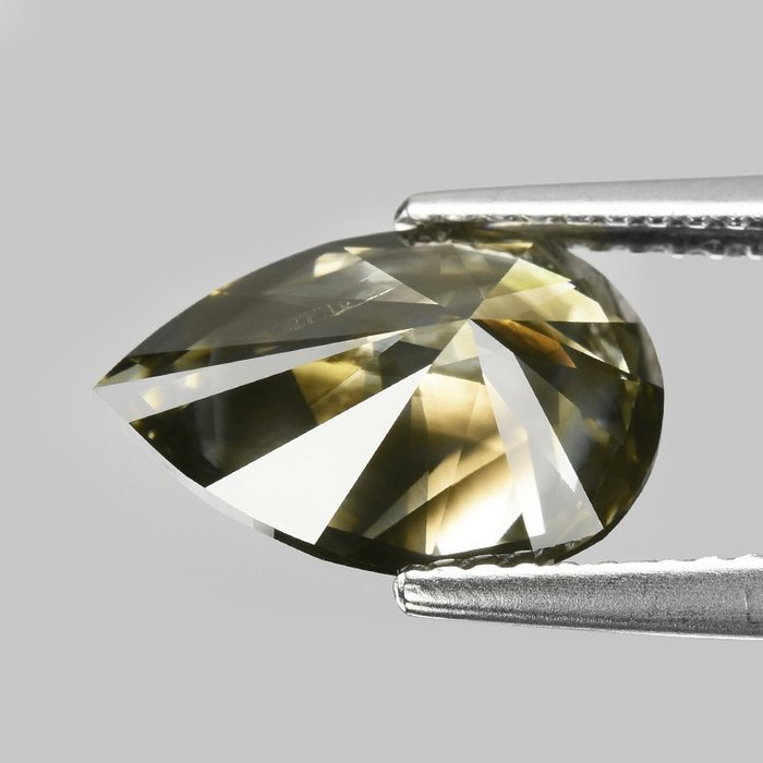 Diamant - 3.16 ct - Pære - (Fancy Yellowish Greenish Brownish Gray) - I1