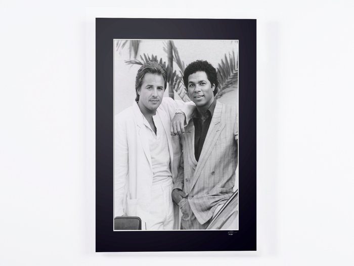 Don Johnson "Sonny Crockett"  Philip Michael Thomas "Ricardo Tubbs" - Fine Art Photography - Luxury Wooden Framed 70X50 cm - Limited Edition Nr 02 of 30 - Serial ID 16843 - Original Certificate (COA) Hologram Logo Editor and QR Code