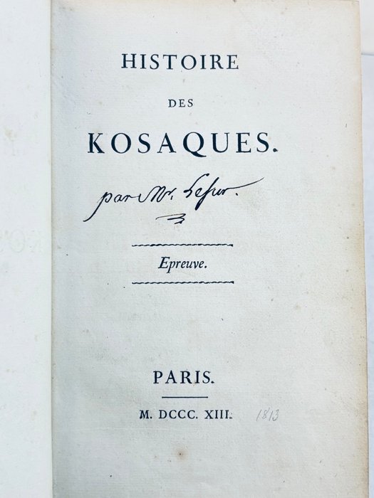 Charles Lesur - Histoire des Kosaques. Epreuve. [Russie Ukraine] - 1913