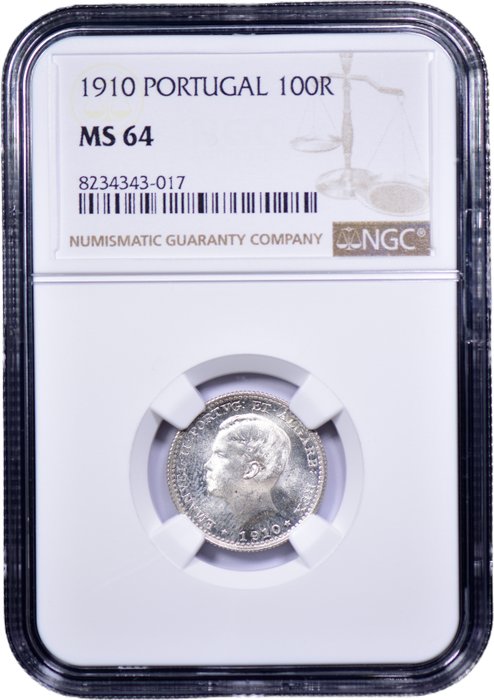 Portugal. D. Manuel II (1908-1910). 100 Reis 1910 - NGC - MS 64  (Ingen mindstepris)